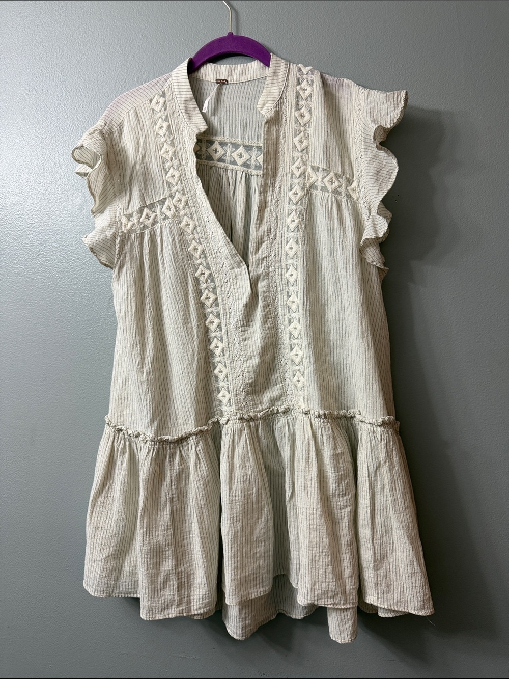 Free people baby blues lace embroidered trim tunic babydoll top dress small